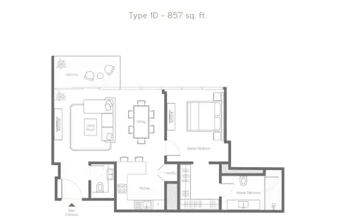 Plattegrond van 1 slaapkamer in Banyan Tree Residences Aurelia