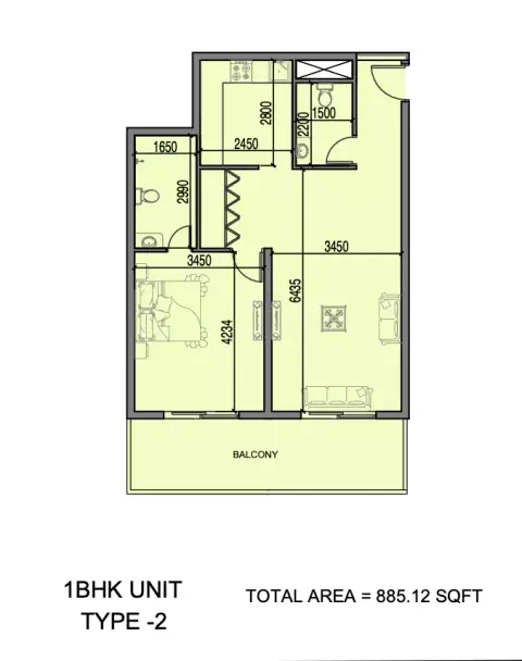 Plattegrond van 1 slaapkamer in Al Haseen Residence Phase 3 By Dugasta