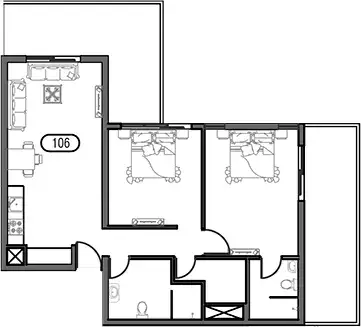 Plattegrond van 2 slaapkamers in Al Haseen Residence Phase 3 By Dugasta