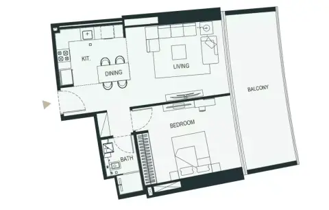 Plattegrond van 1 slaapkamer in Binghatti Hills Phase 3 By Binghatti