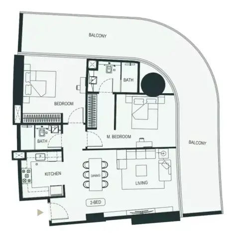 Plattegrond van 2 slaapkamers in Binghatti Hills Phase 3 By Binghatti