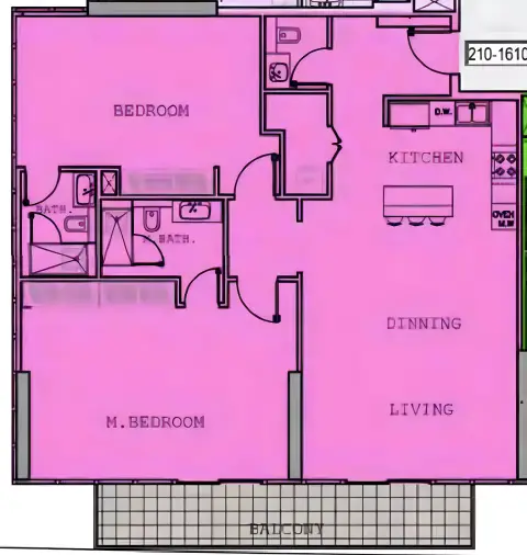 Plattegrond van 2 slaapkamers in The Vyne Residence