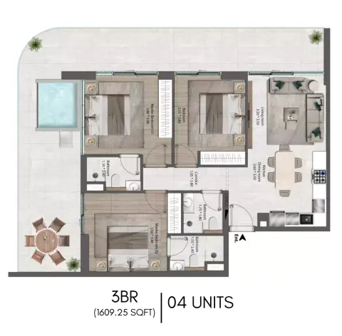 Plattegrond van 3 slaapkamers in The Harmony