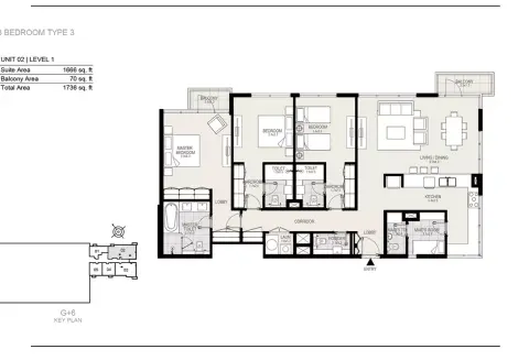 Plattegrond van 3 slaapkamers in The Residences at District One