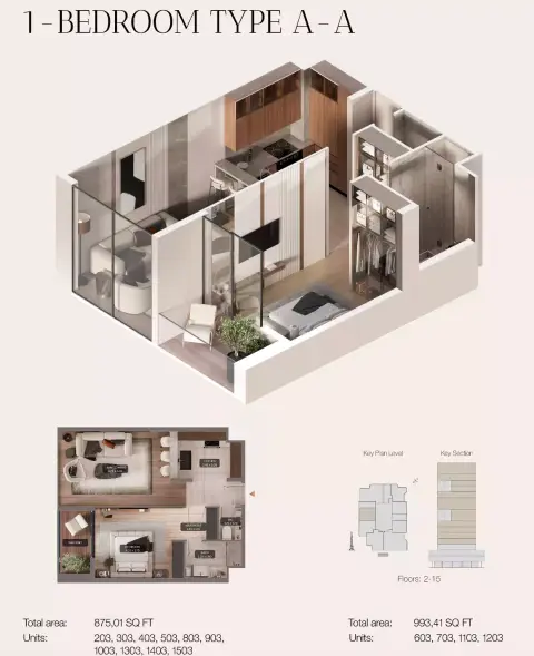 Plattegrond van 1 slaapkamer in Urban Life residences