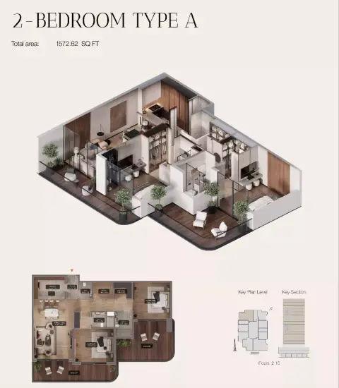Plattegrond van 2 slaapkamers in Urban Life residences