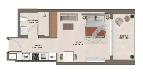 Plattegrond van Studio in Ghaff Land Residence