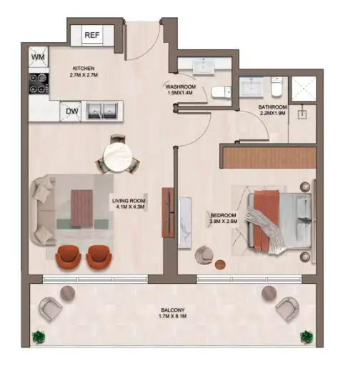 Plattegrond van 1 slaapkamer in Ghaff Land Residence