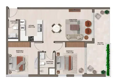 Plattegrond van 2 slaapkamers in Ghaff Land Residence