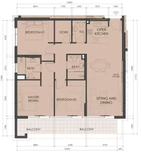 Plattegrond van 3 slaapkamers in Living Legends Phase 5