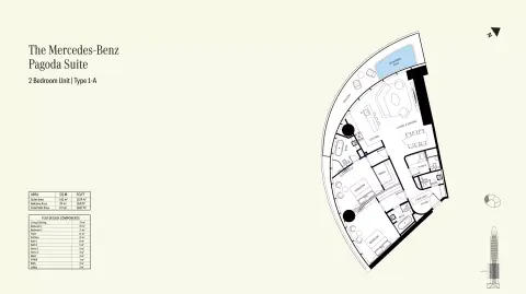 Plattegrond van 2 slaapkamers in Mercedes Benz Places by Binghatti