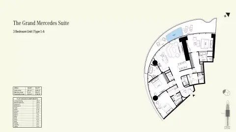 Plattegrond van 3 slaapkamers in Mercedes Benz Places by Binghatti