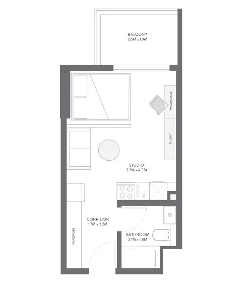 Plattegrond van Studio in Equiti Gate