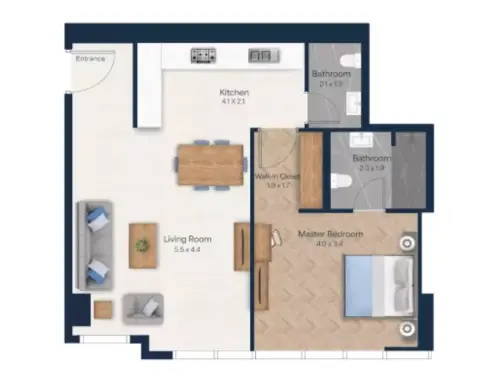 Plattegrond van 1 slaapkamer in Vista Heights
