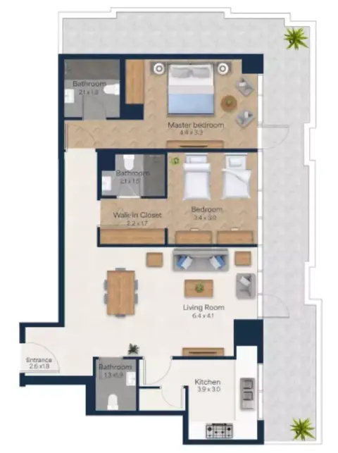 Plattegrond van 2 slaapkamers in Vista Heights
