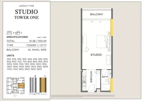 Plattegrond van Studio in Royal Regency Suites