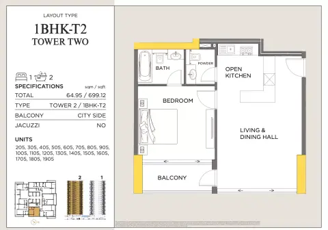 Plattegrond van 1 slaapkamer in Royal Regency Suites