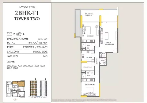Plattegrond van 2 slaapkamers in Royal Regency Suites