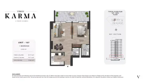 Plattegrond van 1 slaapkamer in Karma
