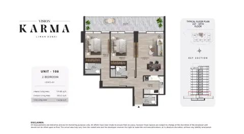 Plattegrond van 2 slaapkamers in Karma