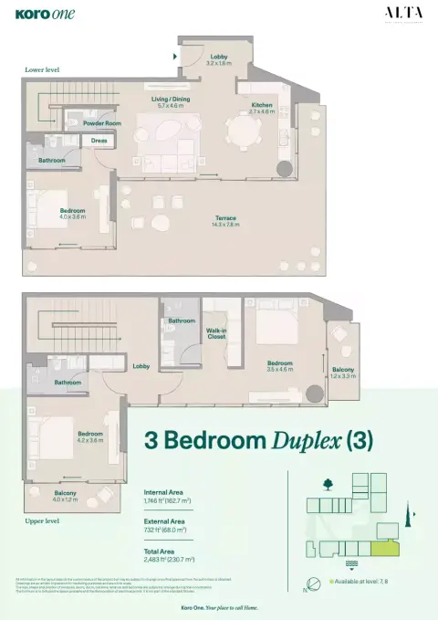 Plattegrond van 3 slaapkamers in KORO One