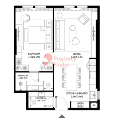 Plattegrond van 1 slaapkamer in Mag 330