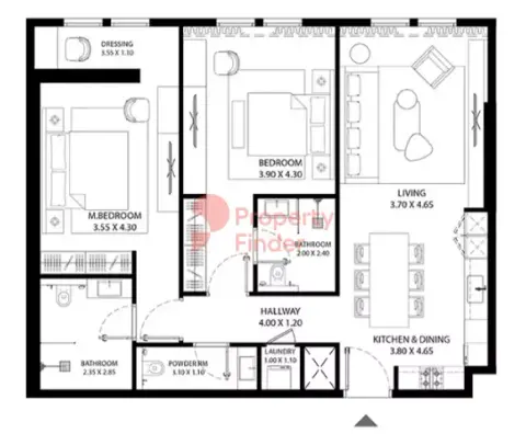 Plattegrond van 2 slaapkamers in Mag 330