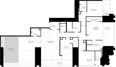 Plattegrond van 3 slaapkamers in Burj Binghatti Jacob & Co