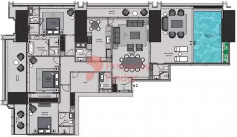 Plattegrond van 3 slaapkamers in Burj Binghatti Jacob & Co
