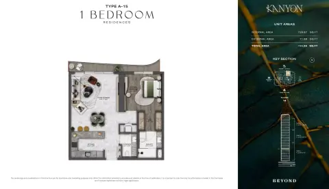 Plattegrond van 1 slaapkamer in Kanyon by Beyond