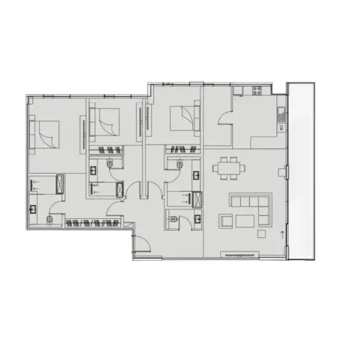 Plattegrond van 3 slaapkamers in The 100