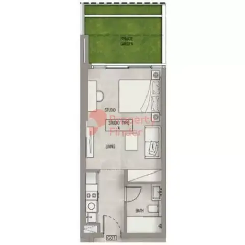 Plattegrond van Studio in Oxford Terraces By Iman Developers