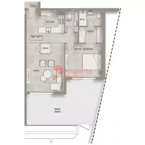 Plattegrond van 1 slaapkamer in Oxford Terraces By Iman Developers