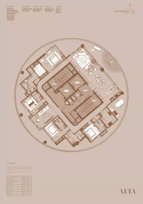 Plattegrond van 4 slaapkamers in Mr C Residences Jumeirah