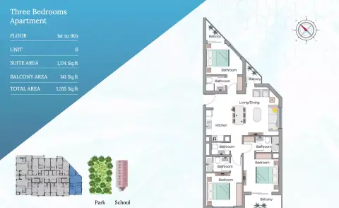 Plattegrond van 3 slaapkamers in Edison House