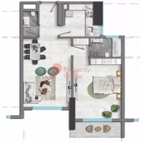 Plattegrond van 1 slaapkamer in Blue Waves Tower