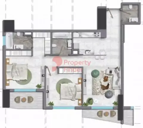 Plattegrond van 2 slaapkamers in Blue Waves Tower