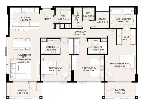 Plattegrond van 3 slaapkamers in Canal Front Residences Phaze 6 By Meydan Group