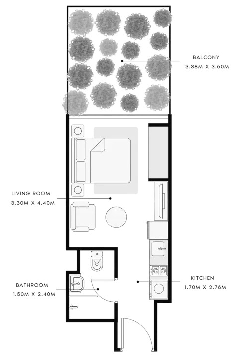 Plattegrond van Studio in Azizi Riviera 9