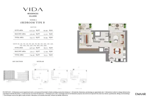 Plattegrond van 1 slaapkamer in Vida Residences Hillside