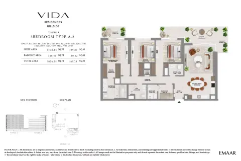 Plattegrond van 3 slaapkamers in Vida Residences Hillside