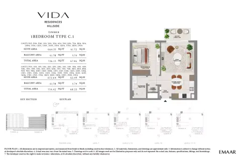 Plattegrond van 1 slaapkamer in Vida Residences Hillside