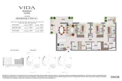 Plattegrond van 3 slaapkamers in Vida Residences Hillside