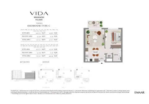 Plattegrond van 1 slaapkamer in Vida Residences Hillside