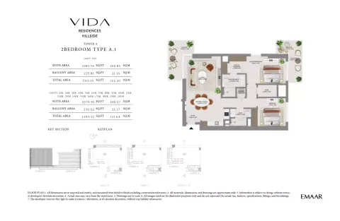 Plattegrond van 2 slaapkamers in Vida Residences Hillside