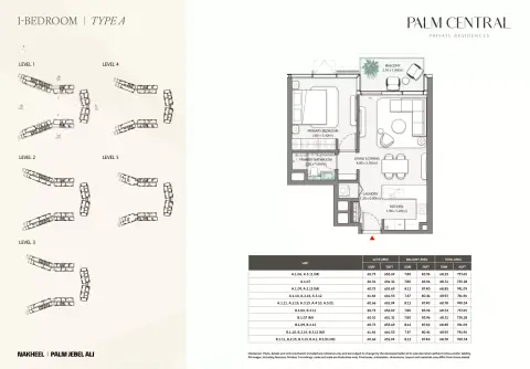 Plattegrond van 1 slaapkamer in Palm Central Private Residences