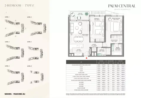 Plattegrond van 2 slaapkamers in Palm Central Private Residences