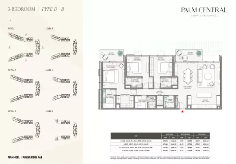 Plattegrond van 3 slaapkamers in Palm Central Private Residences