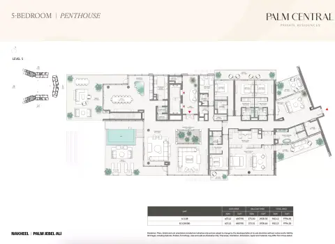 Plattegrond van 5 slaapkamers in Palm Central Private Residences