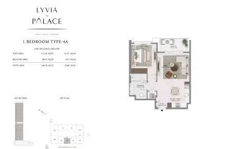 Plattegrond van 1 slaapkamer in Lyvia by Palace